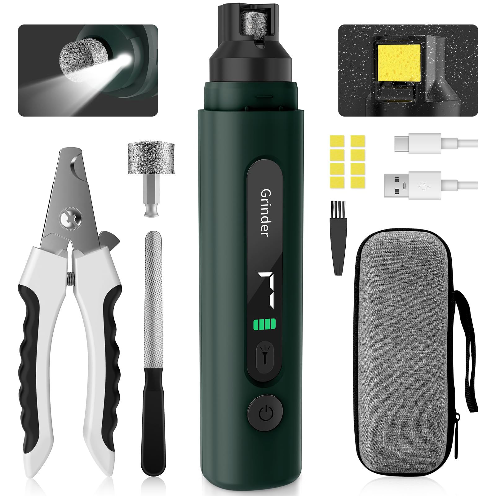 Barkitty dog nail grinder with 7 speed dial for precise trimming.