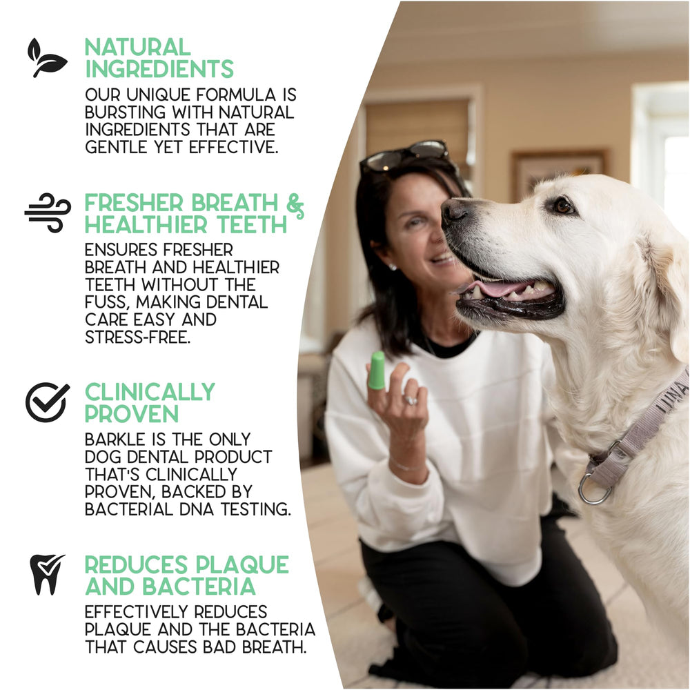 Barkle dog breath-freshening gel label for improved breath