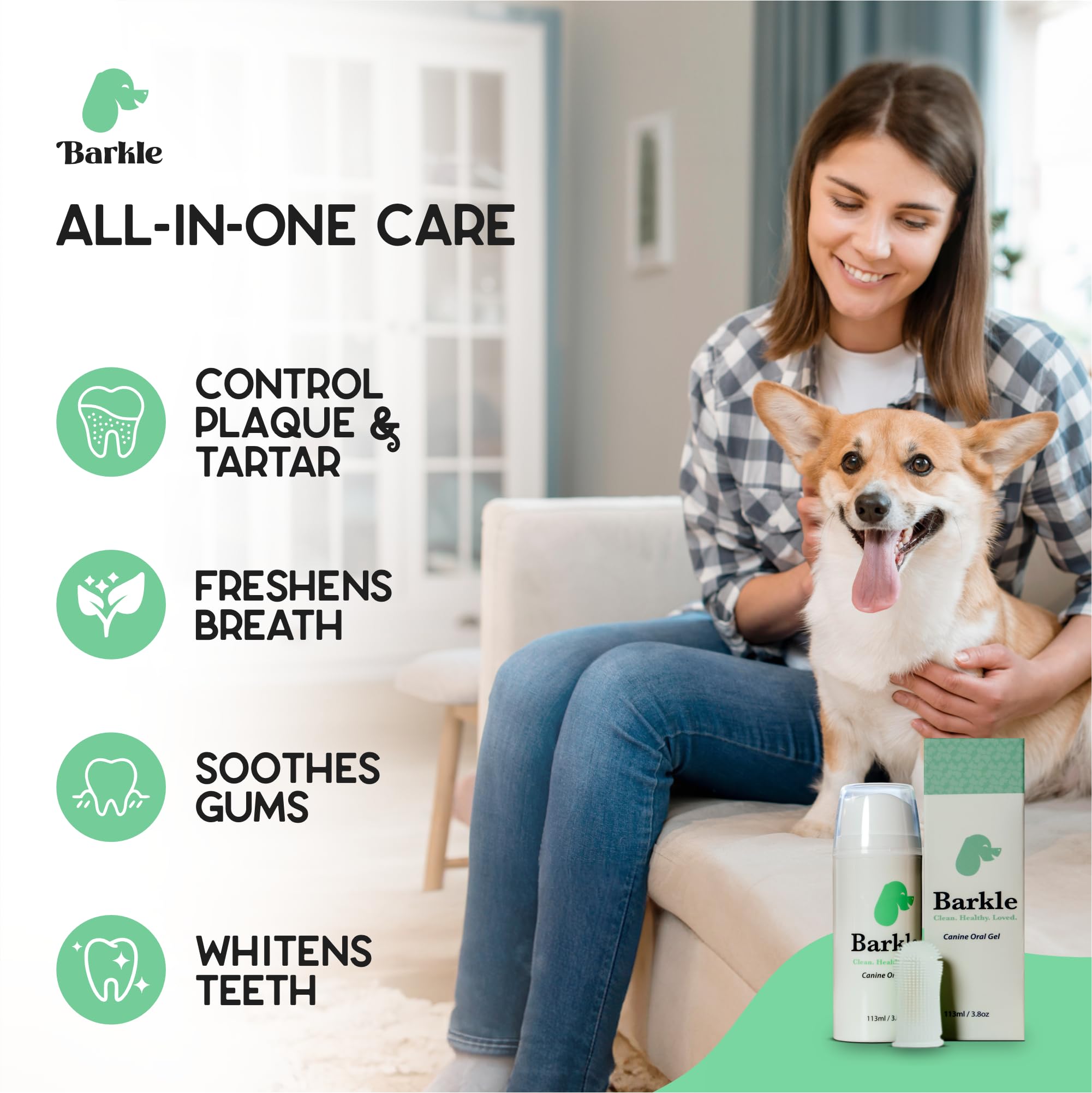 Barkle US-made dental care facility badge showing safety standards