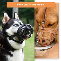 BARKLESS dog muzzle in grooming/vet scene illustrates safe restraint usage.