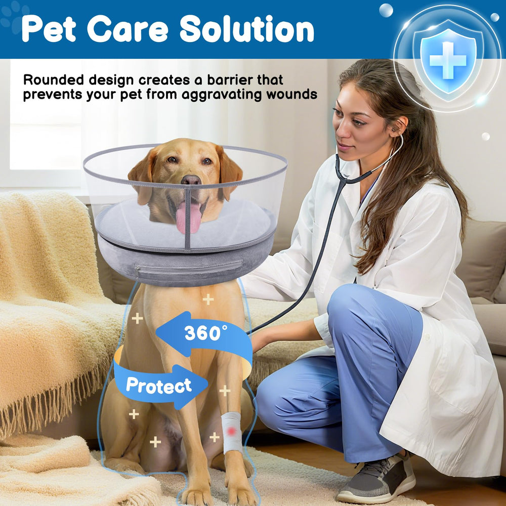 BARKLESS donut collar long-fit showcases comfort for large dogs during recovery