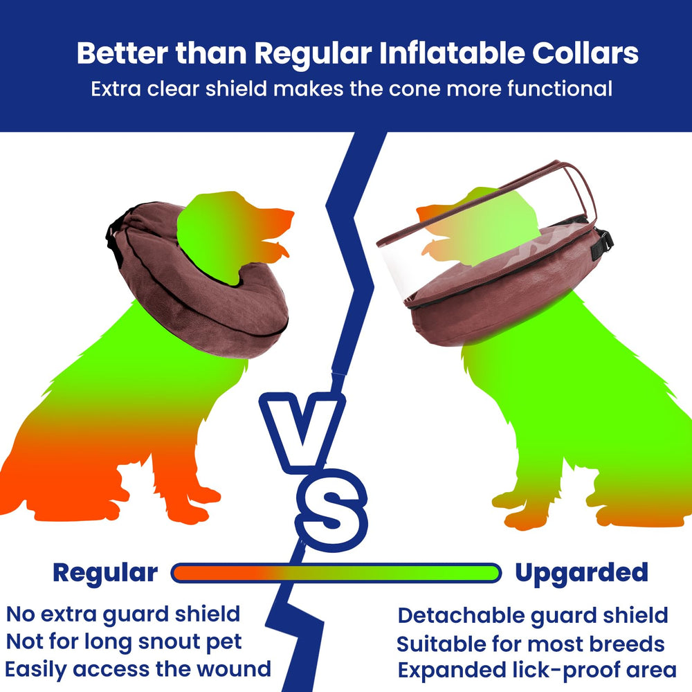 BARKLESS donut collar shield attachment demonstrates extra protection for wounds.