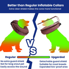 BARKLESS donut collar shield attachment demonstrates extra protection for wounds.