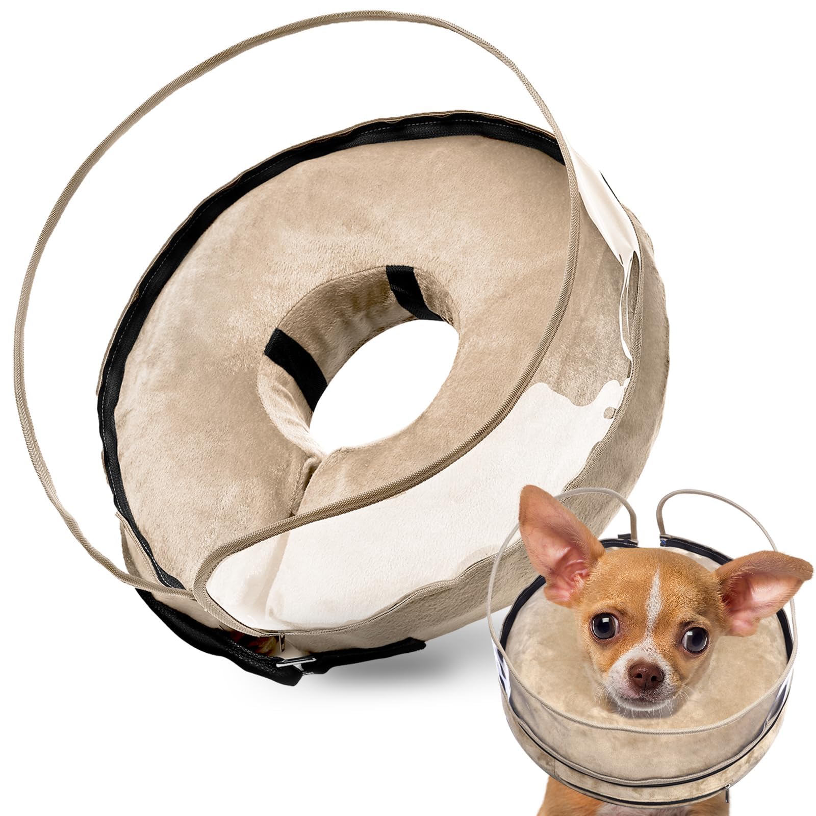 BARKLESS inflatable dog cone front view shows soft protection for small dogs