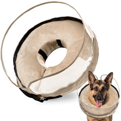 BARKLESS inflatable dog cone on a dog demonstrates comfortable protection