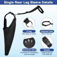 BARKLESS rear leg sleeve worn on a dog demonstrates comfortable movement while protected.