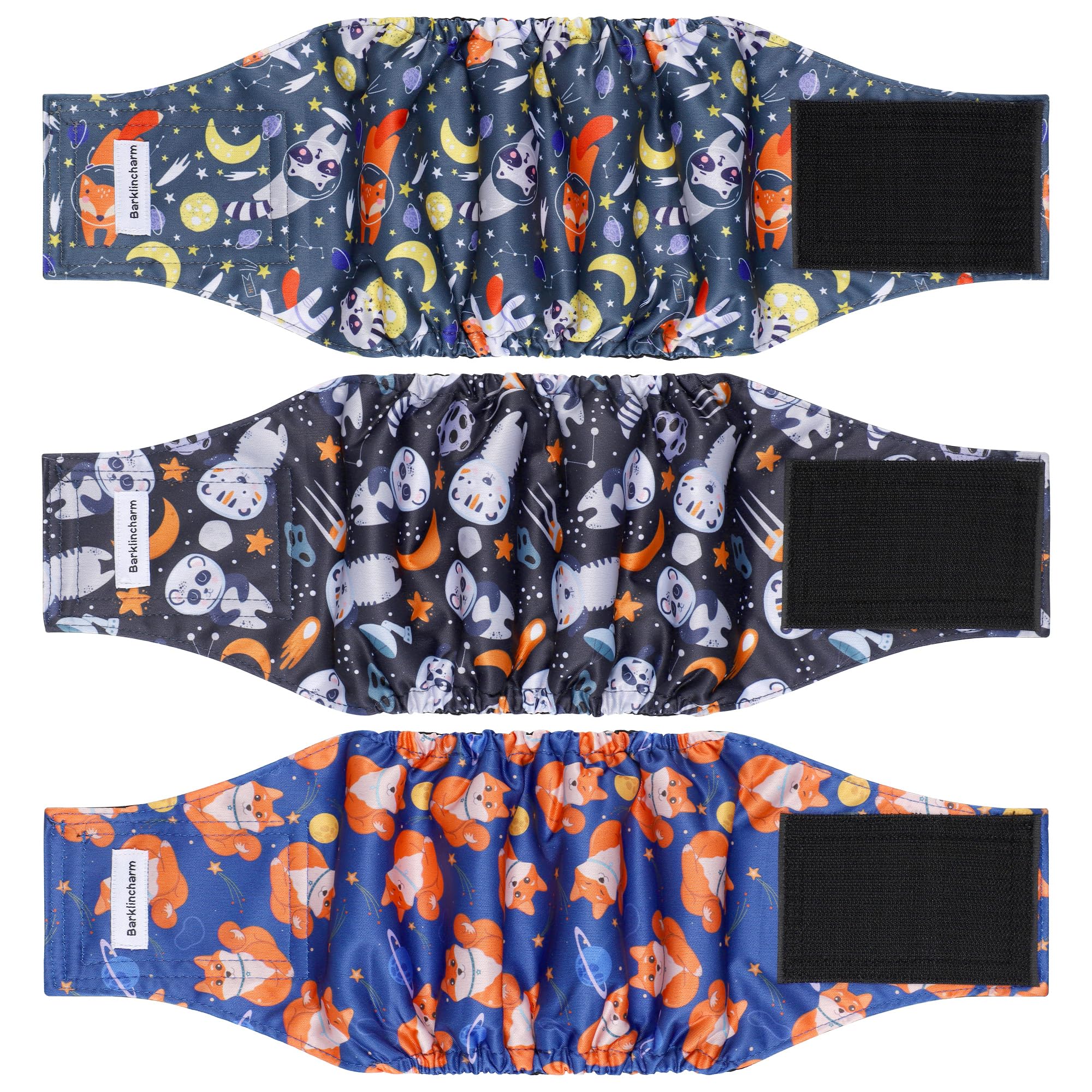 Barklincharm 3-pack dog diapers package showing reusable belly bands for confident house training