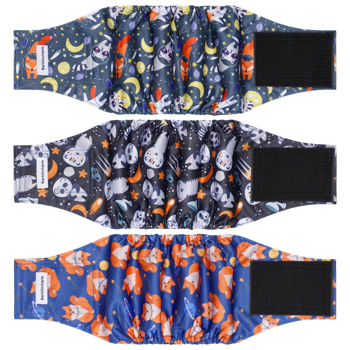 Barklincharm 3-pack dog diapers package showing reusable belly bands for confident house training