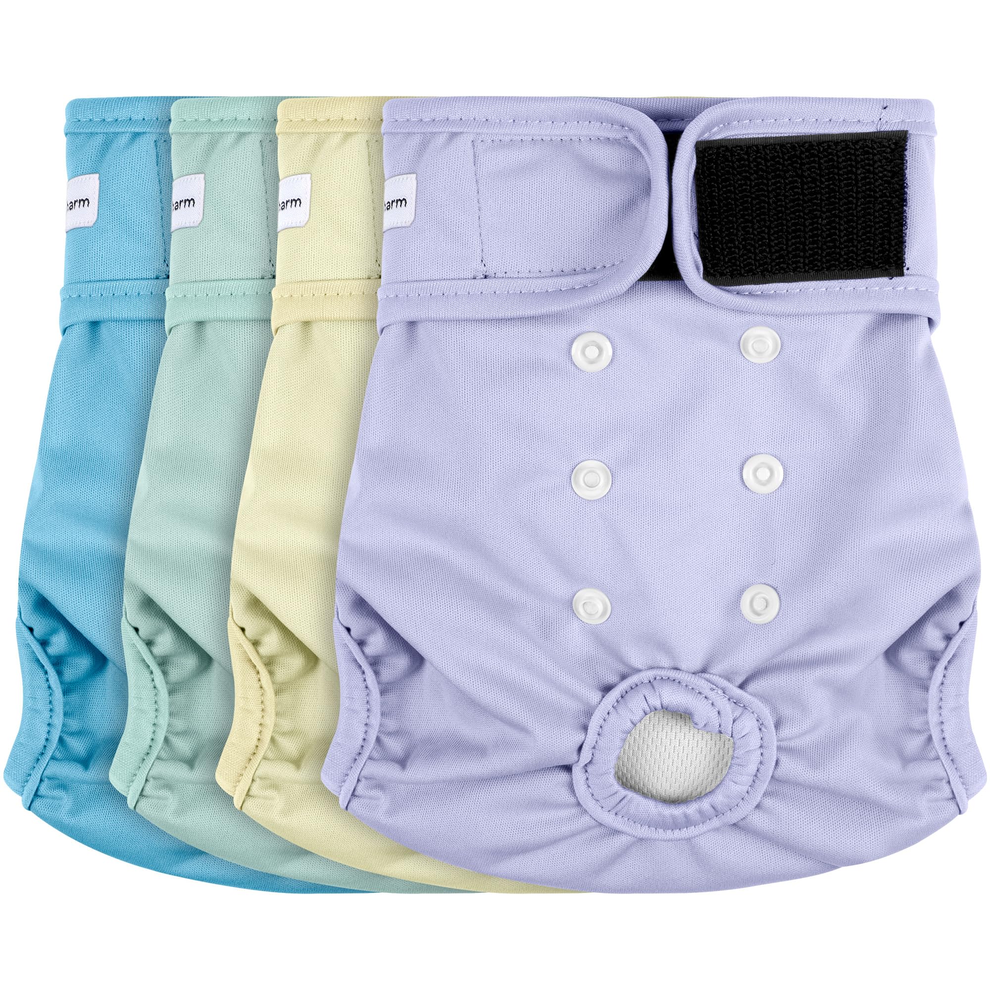 Barklincharm four-pack reusable dog diapers setup for easy at-home use and travel readiness.