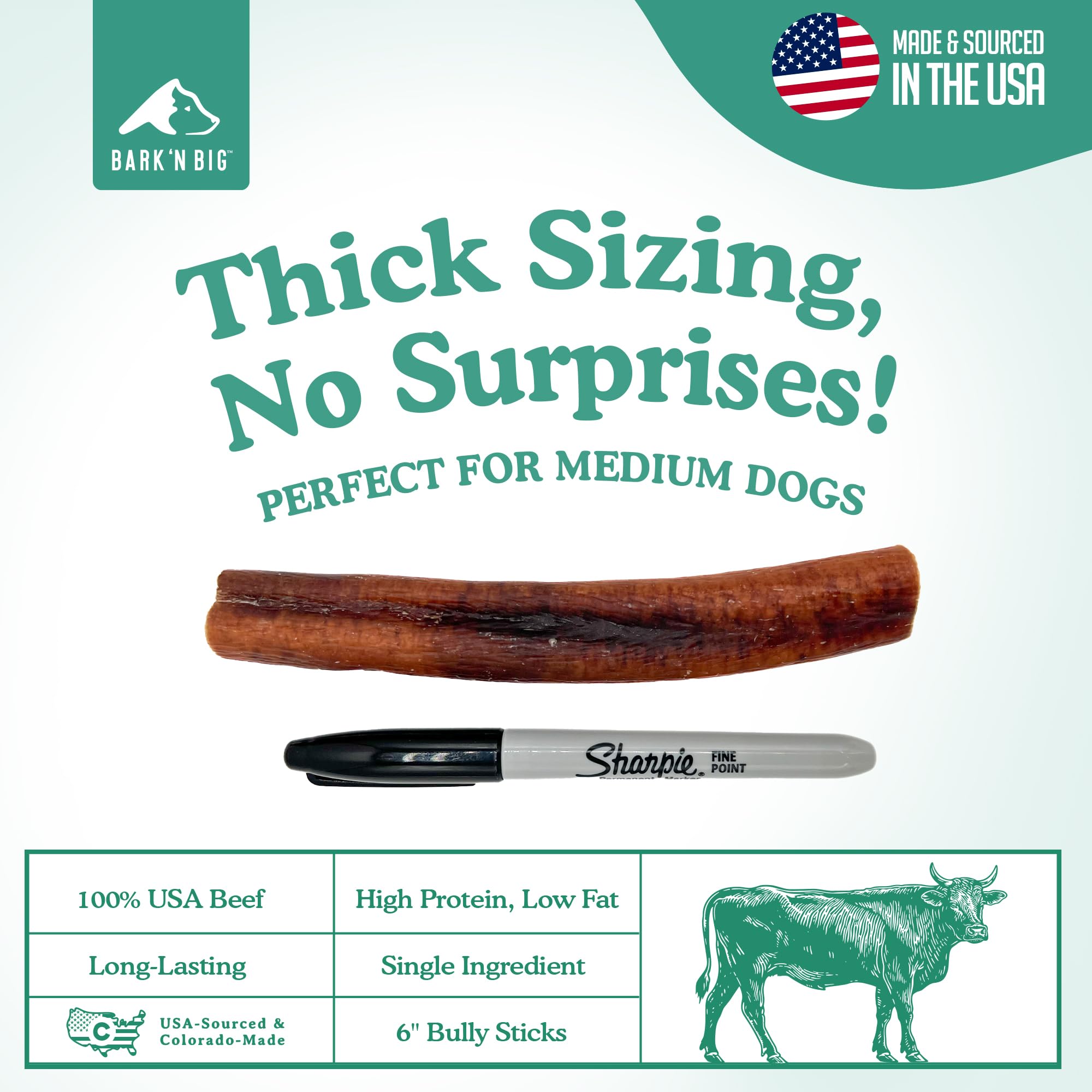 BARK'N BIG 6in standard bully stick—great everyday treat for dogs.