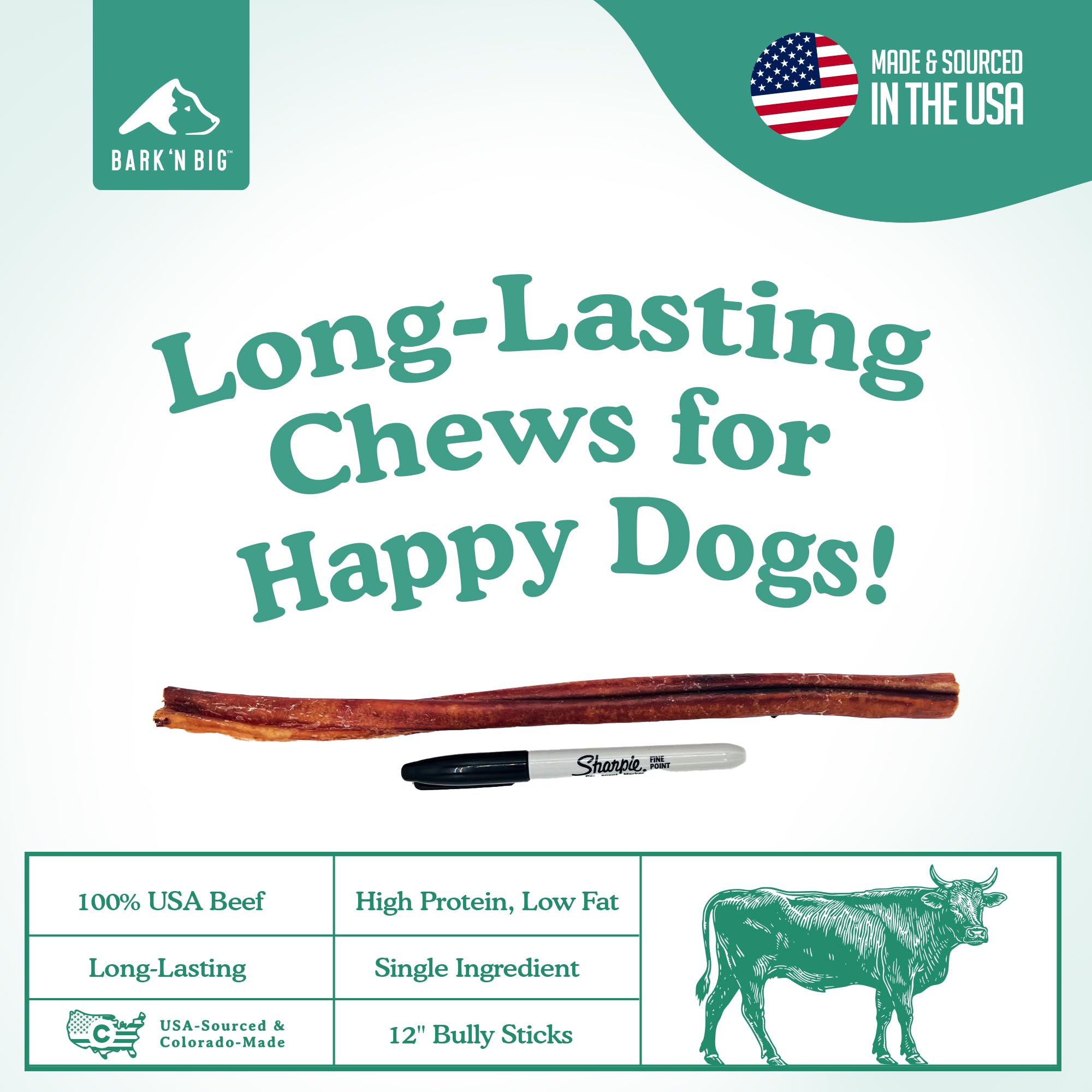 BARK'N BIG single-ingredient beef bully stick full-length image ideal for clean chews