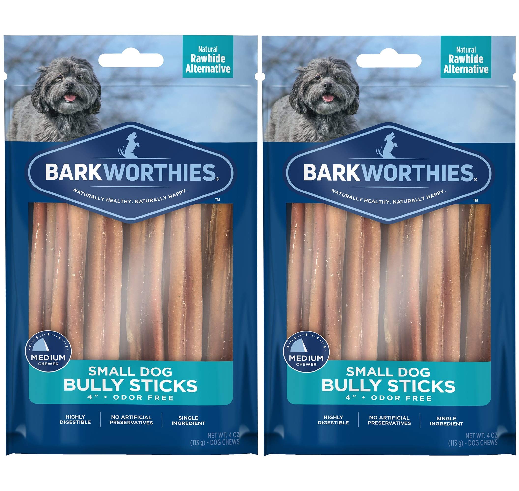 Barkworthies 4-inch odor-free bully sticks for small dogs provide a digestion-friendly chew