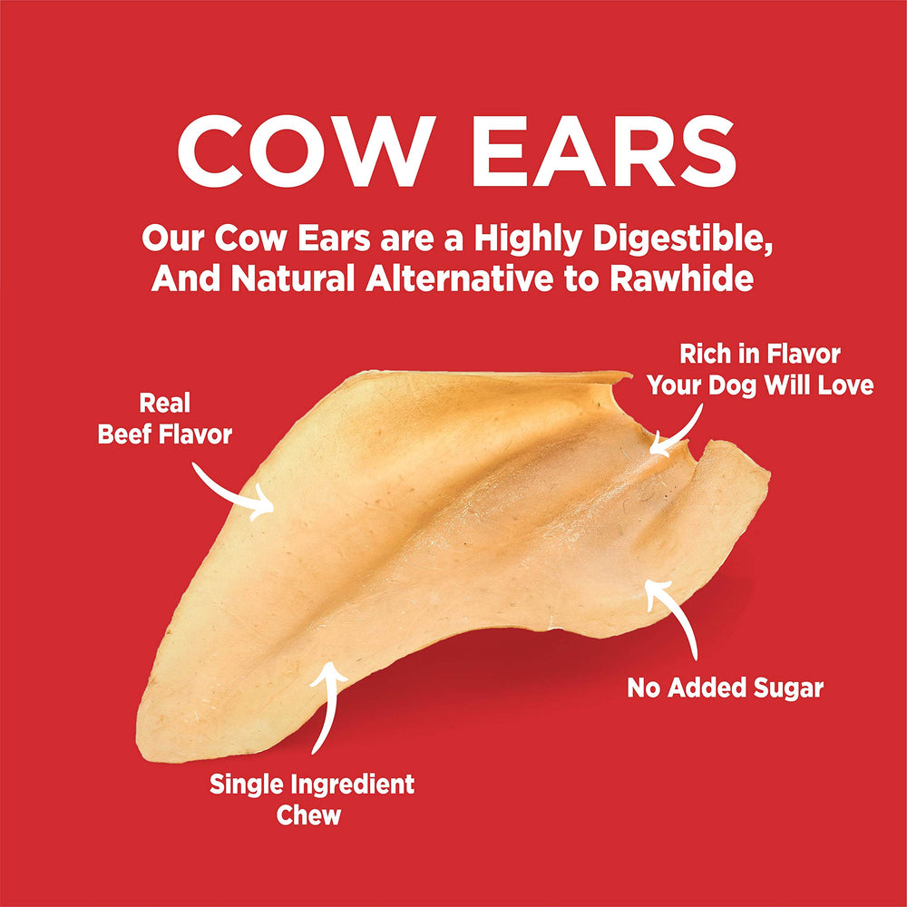 Barkworthies cow ears product shot highlights single-ingredient beef chews for durable dental enjoyment.
