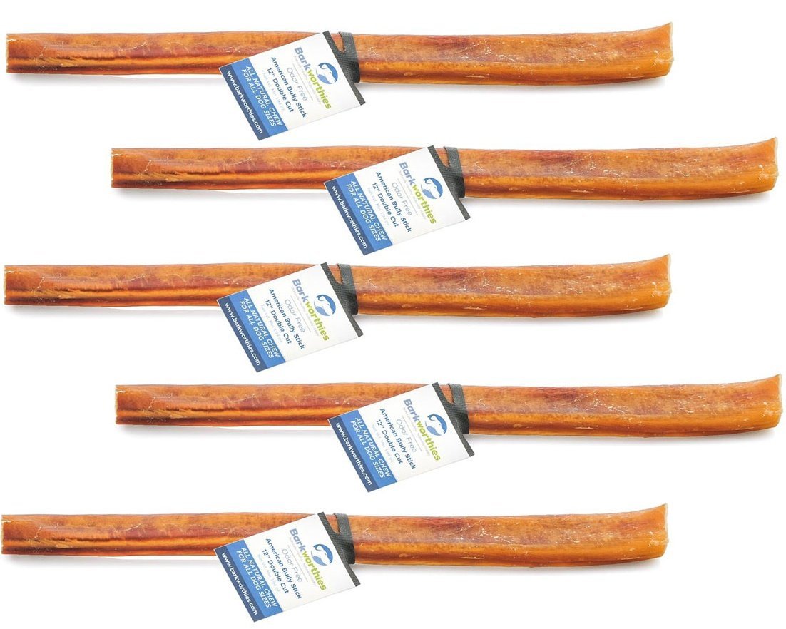 Barkworthies double-cut bully stick 12 inch promotes dental health with a long-lasting natural chew
