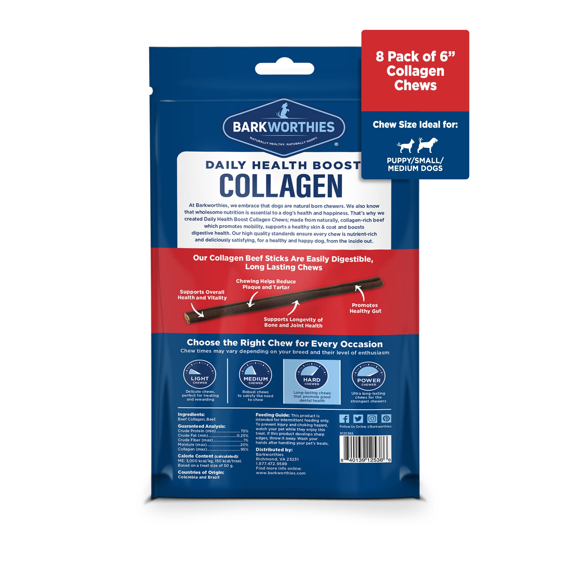 Barkworthies Plain Collagen Sticks beef flavor close-up highlights natural ingredients