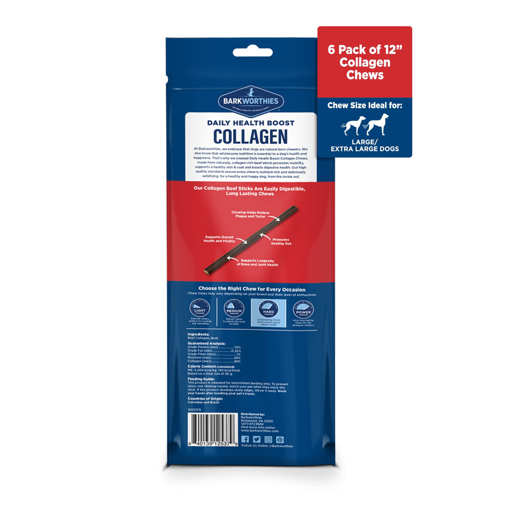 Barkworthies Plain Collagen Sticks close-up beef image highlights flavor and durable chewing.
