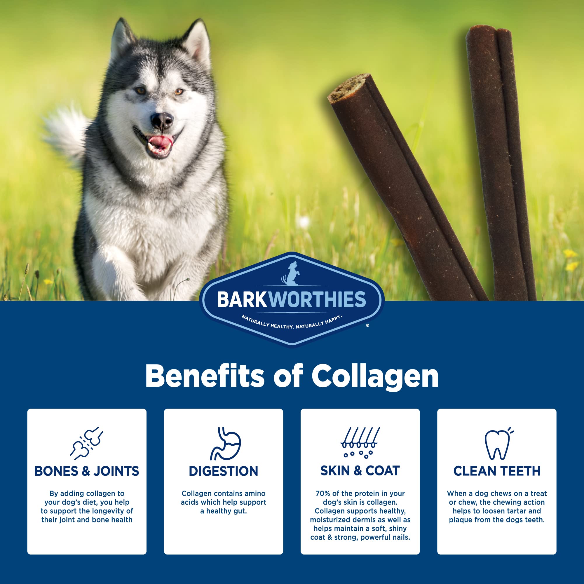 Barkworthies Plain Collagen Sticks rawhide-free pack emphasizes natural ingredients.