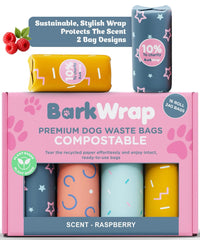 BARKWRAP BAG raspberry-scented roll delivers fresh scent for pleasant pickups during walks.