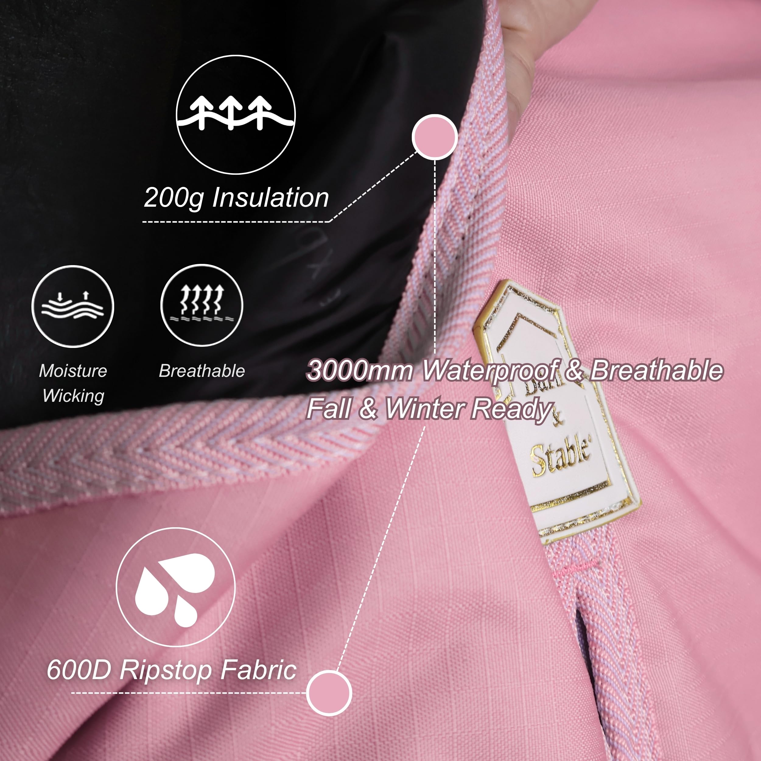 BARN & STABLE 600D outer shell close-up demonstrates durability and waterproof design.