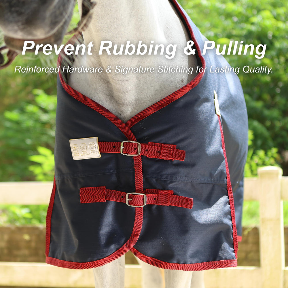 BARN & STABLE waterproof-breathable finish withstands rain and snow during turnout.