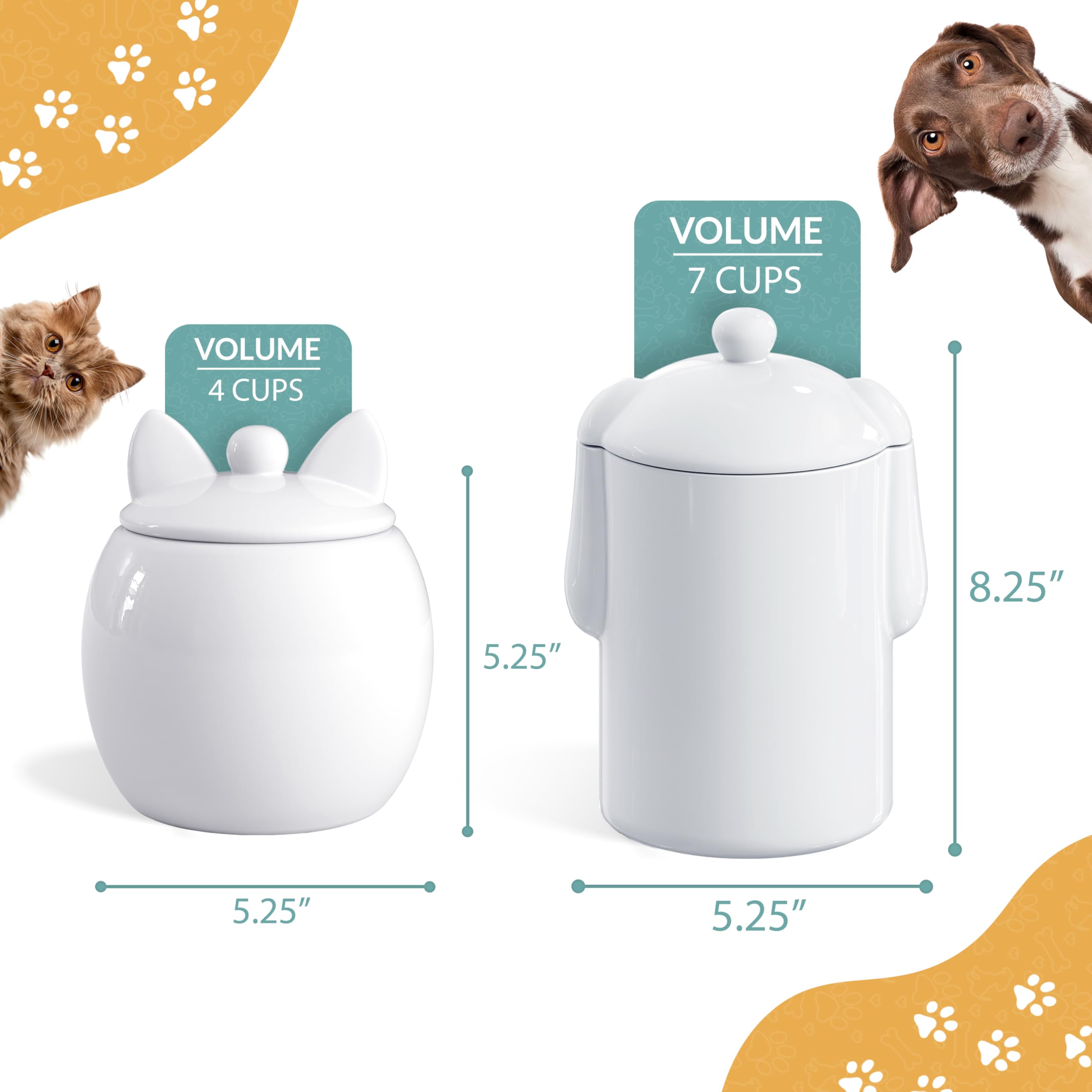 Barnyard Designs cat treat container with lid open for easy scooping.
