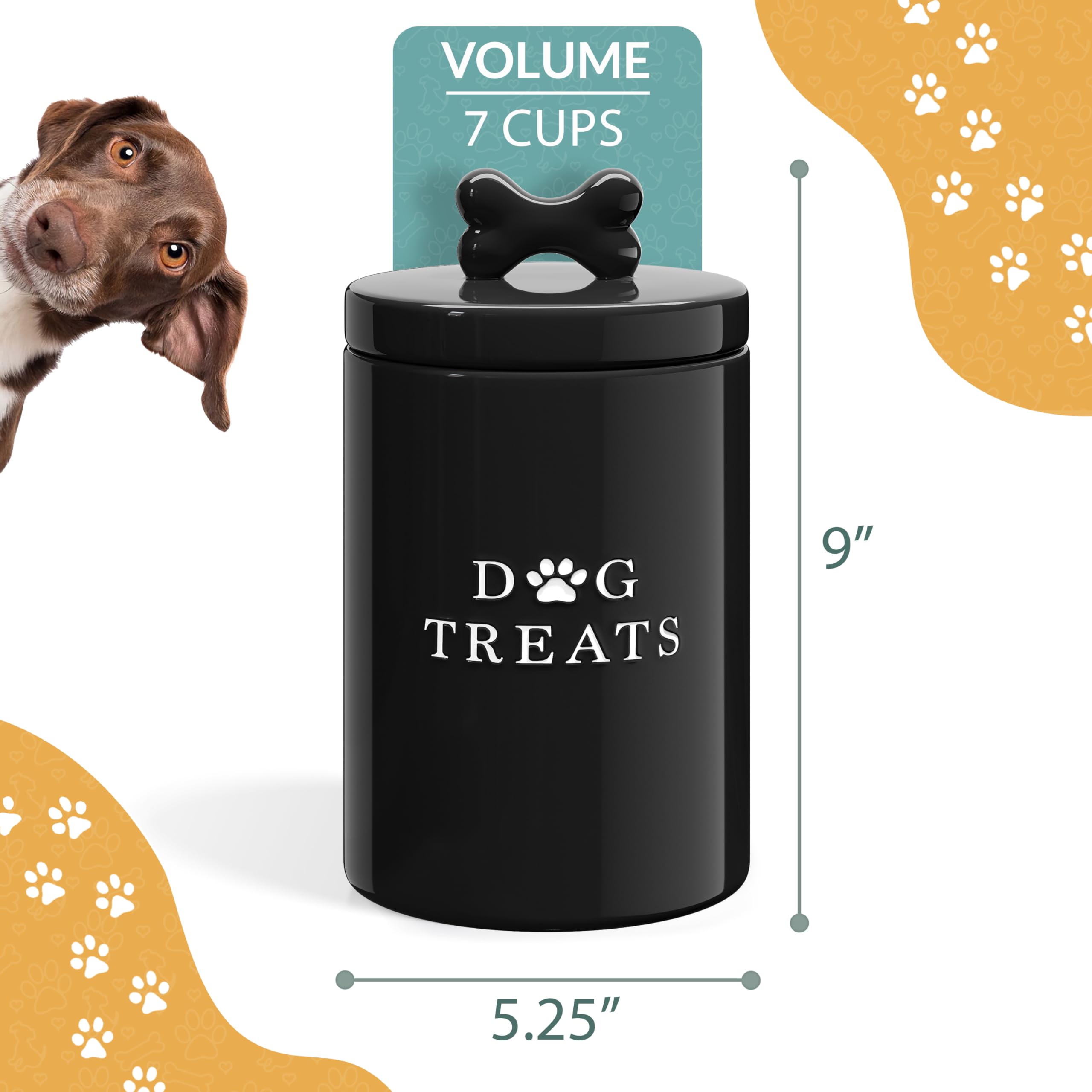 Barnyard Designs ceramic dog treat storage on counter blends decoration with practicality