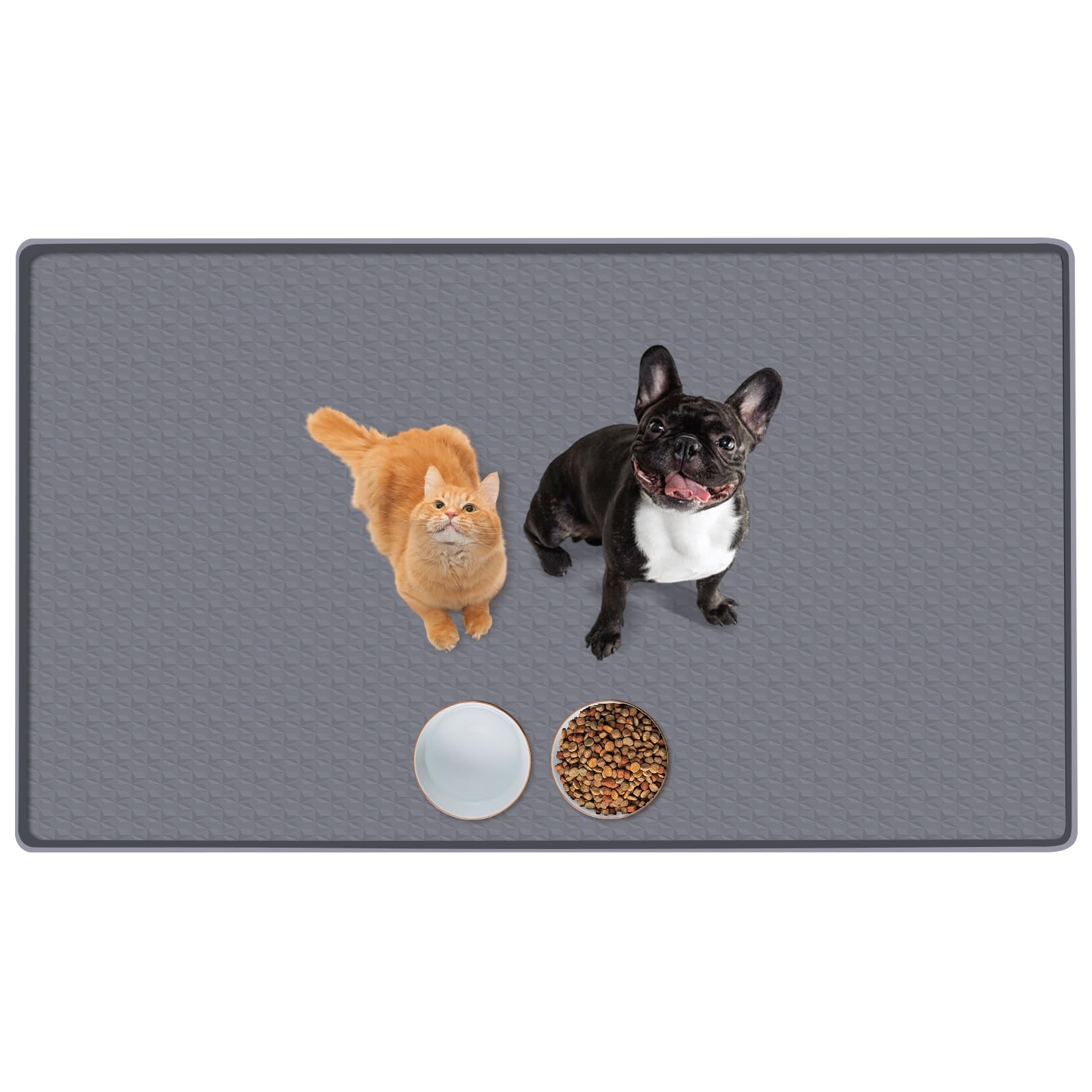 Bartuke cat food mat on floor keeps bowls organized during meals