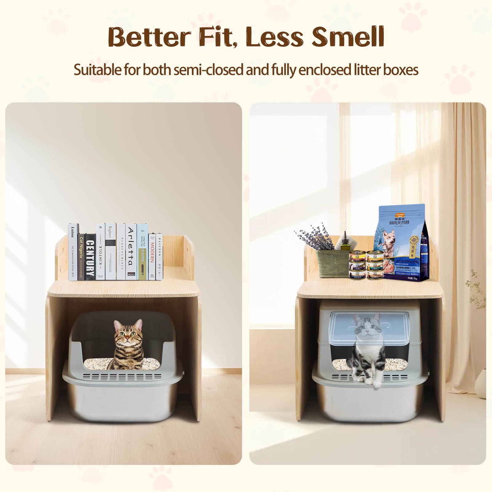 Bartuke cat litter box enclosure back panel demonstrates generous support and a compact footprint.