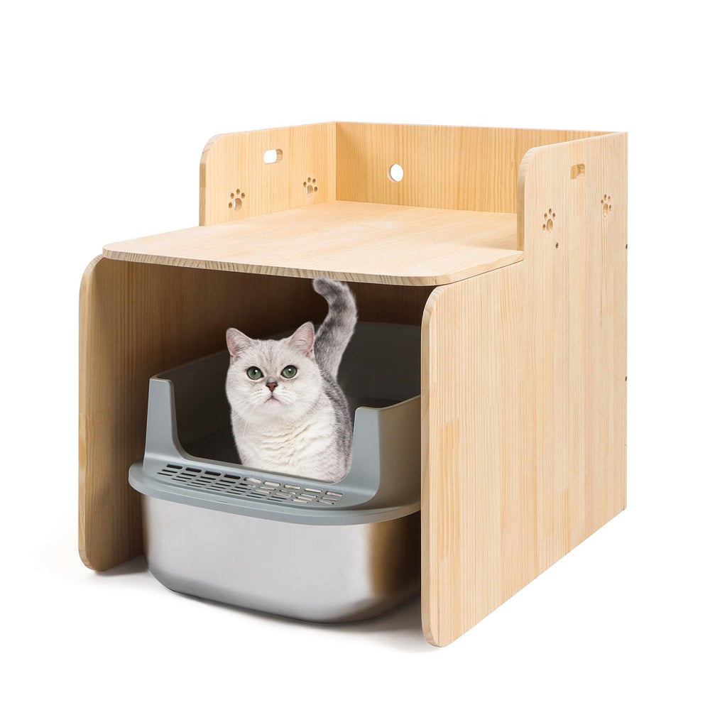 Bartuke cat litter box enclosure top panel shows sturdy wood for a stable base.