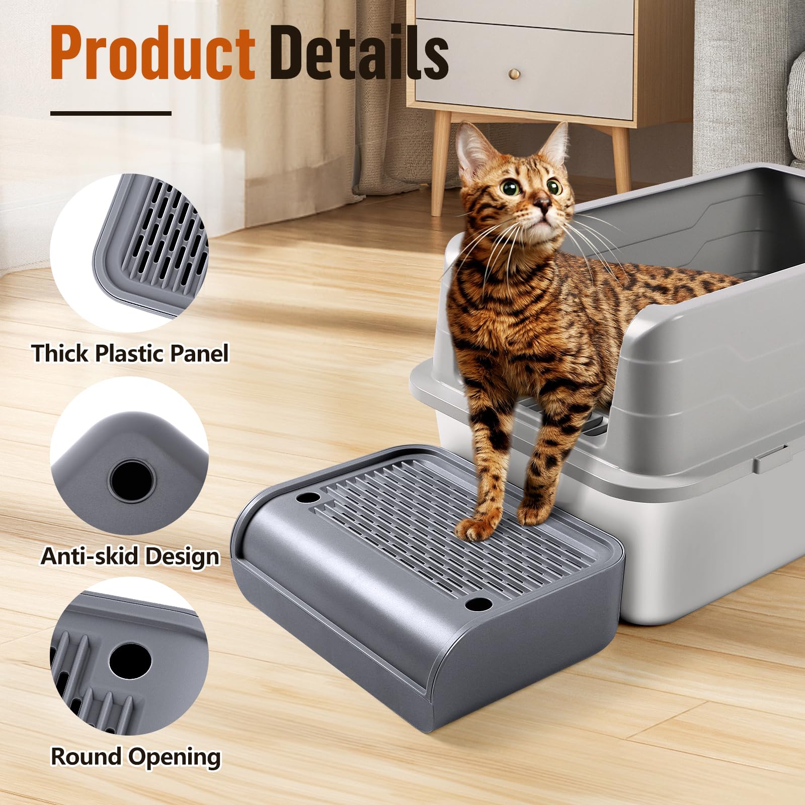 Bartuke cat litter box step with filter mat demonstrates litter capture to reduce mess