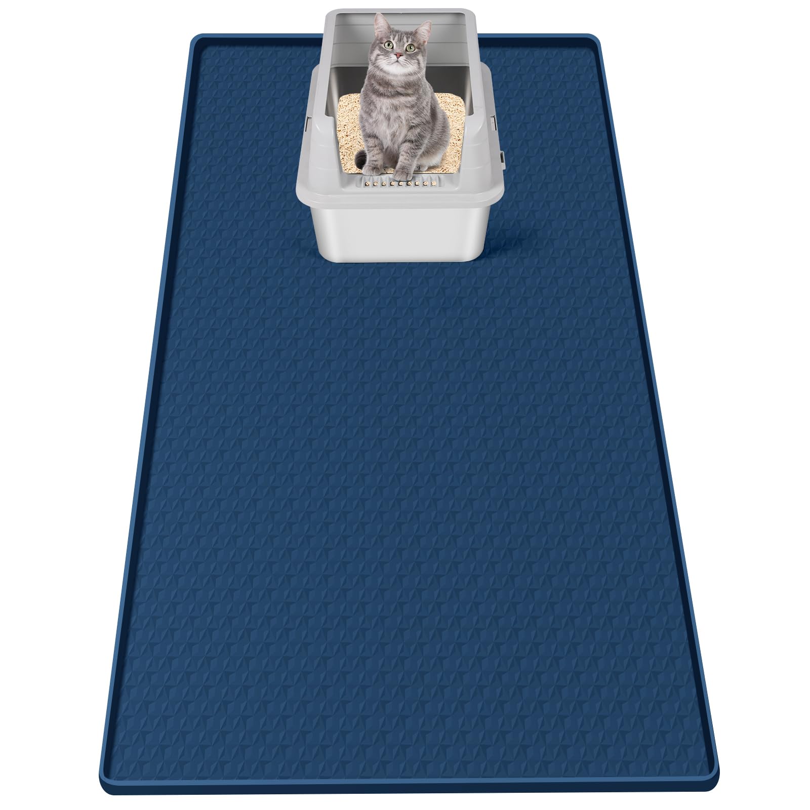 Bartuke cat litter mat large-coverage navy traps litter and protects floors.