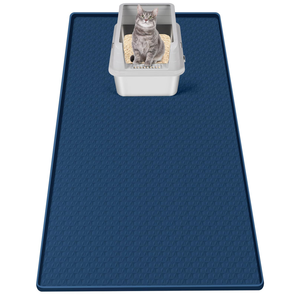 Bartuke cat litter mat large-coverage navy traps litter and protects floors.