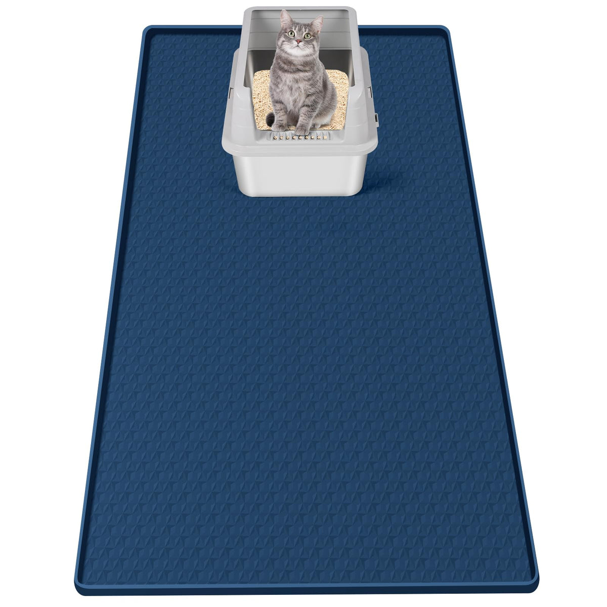 Bartuke cat litter mat large-coverage navy traps litter and protects floors.