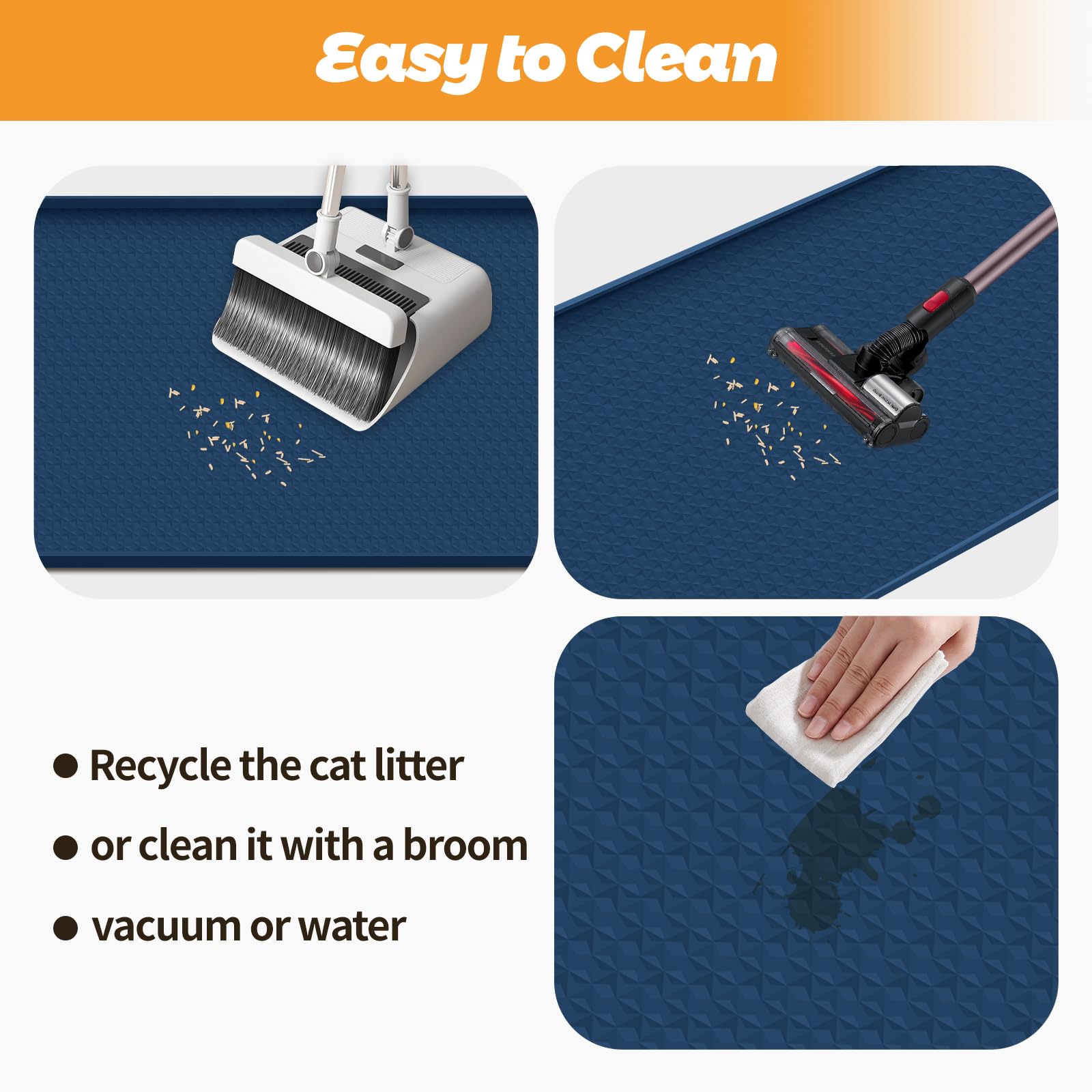 Bartuke cat litter mat multifunction-use-feeding navy doubles as a feeding mat for spills.