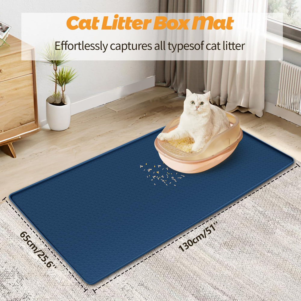 Bartuke cat litter mat silicone-soft-paws navy cushions kitty paws during cleanup.