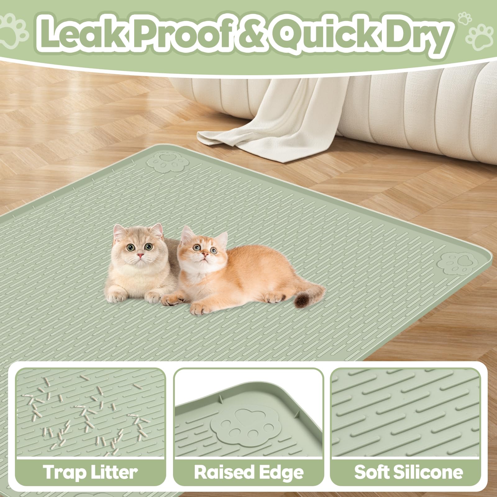 Bartuke cat litter mat close-up reveals soft paw contact and safety-first design.