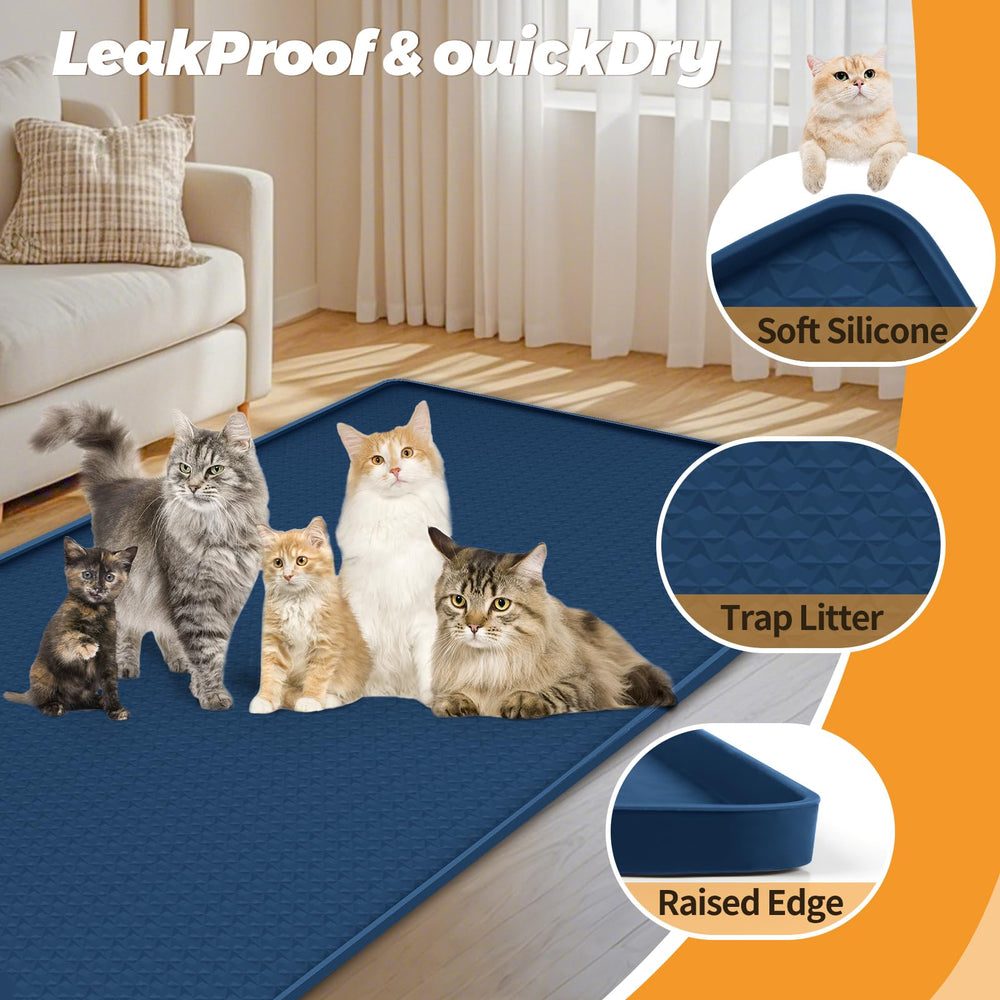 Bartuke cat litter mat textured-trap-litter navy captures scatter for a tidier home.