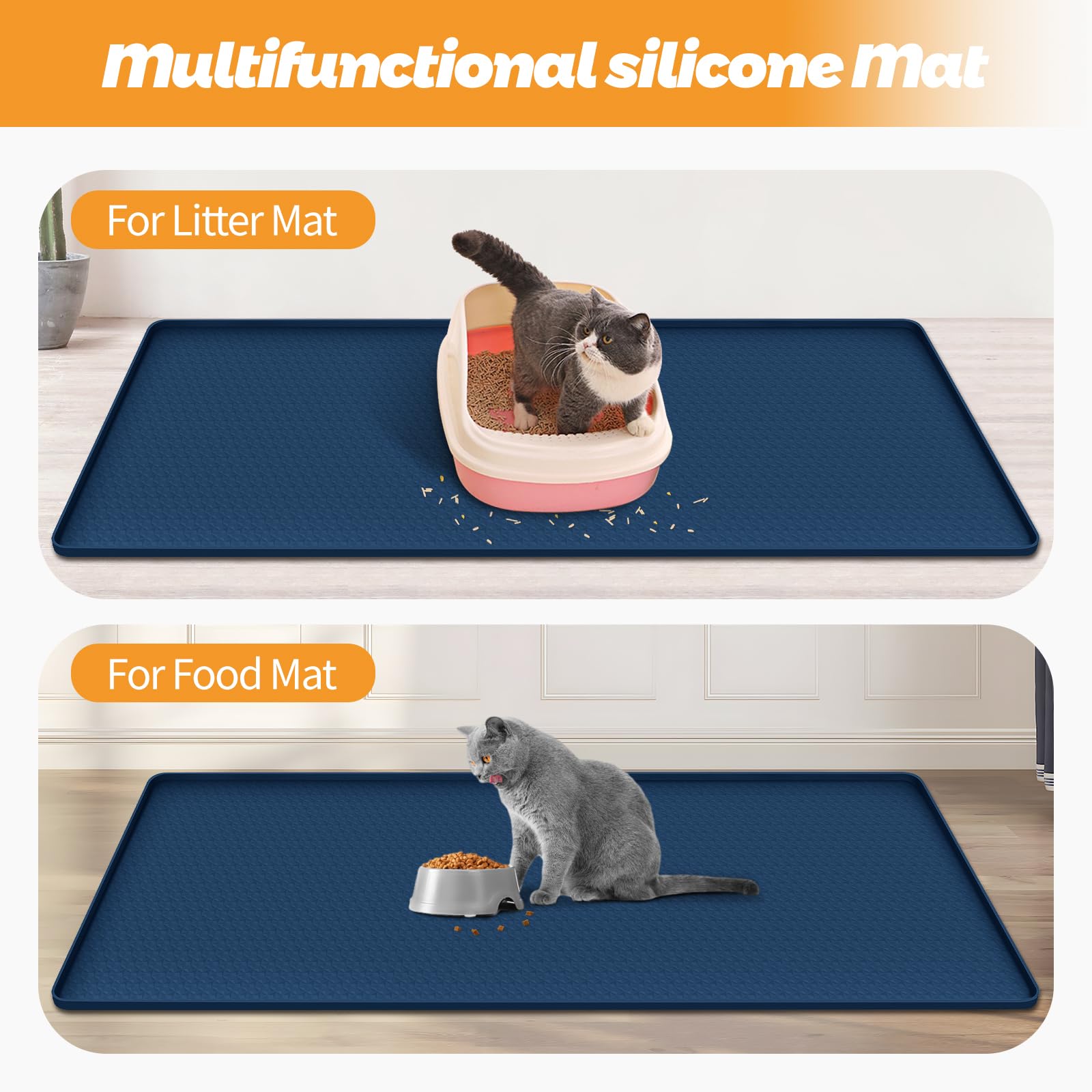 Bartuke cat litter mat under-bowls-navy keeps spills contained and floors protected.