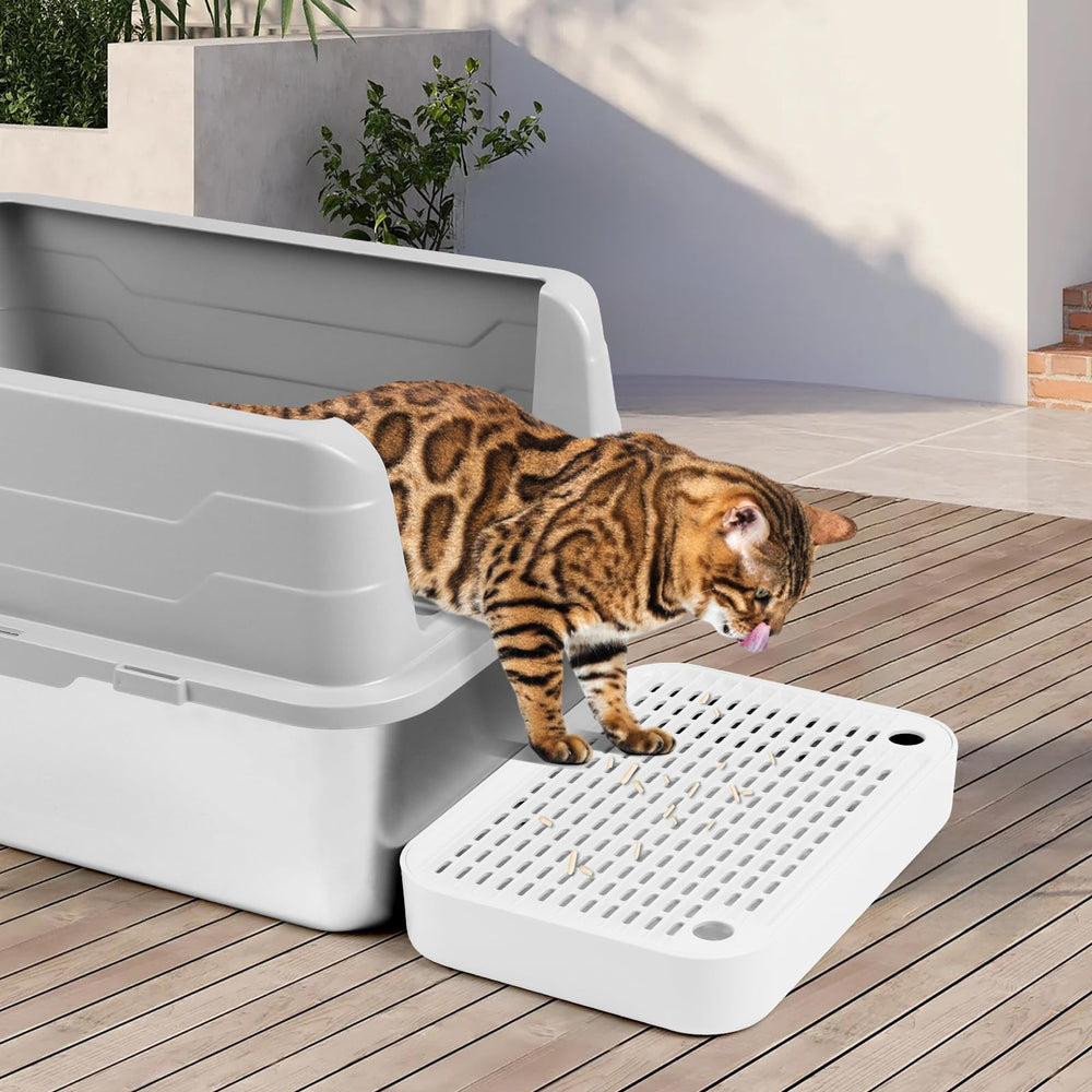 Bartuke cat litter ramp mat open-lid cleaning feature demonstrated for quick access