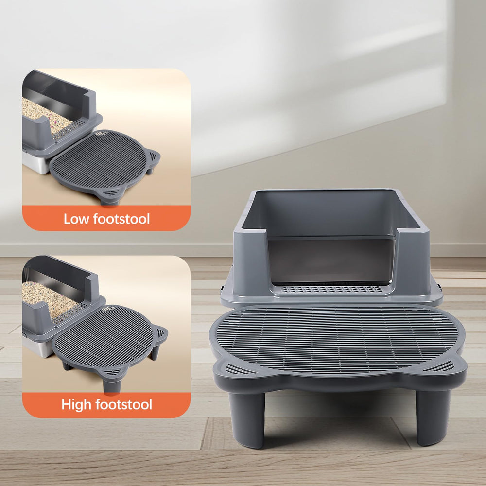 Bartuke dark grey litter tray blends with decor and reduces mess.