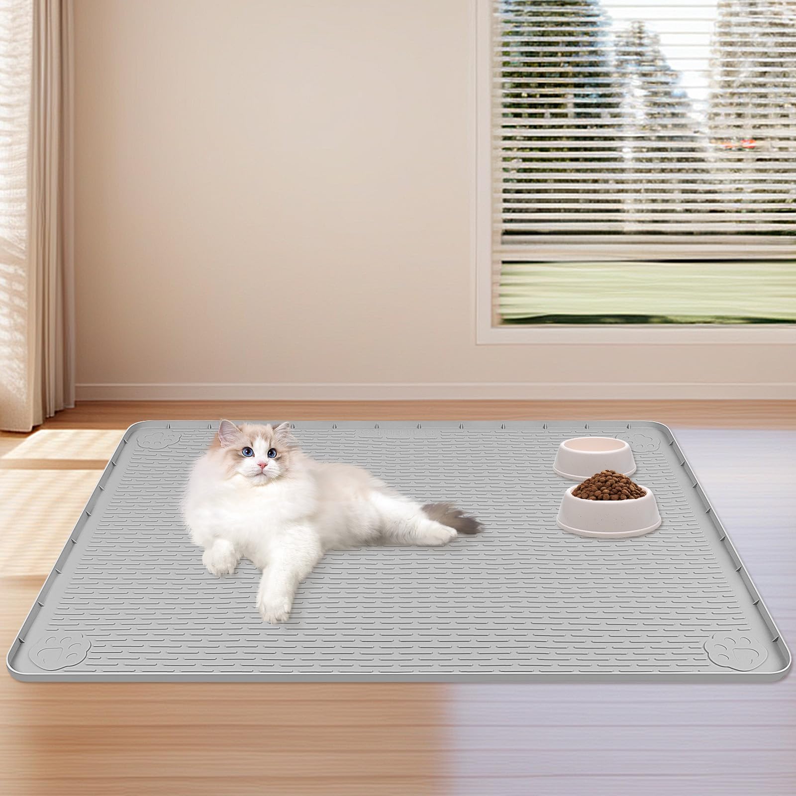 Bartuke dog food mat 40x28 gray color complements any space