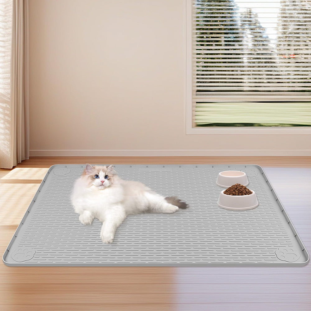 Bartuke dog food mat 40x28 gray color complements any space
