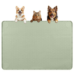 Bartuke dog food mat top view in green, large 40x28 for multiple bowls