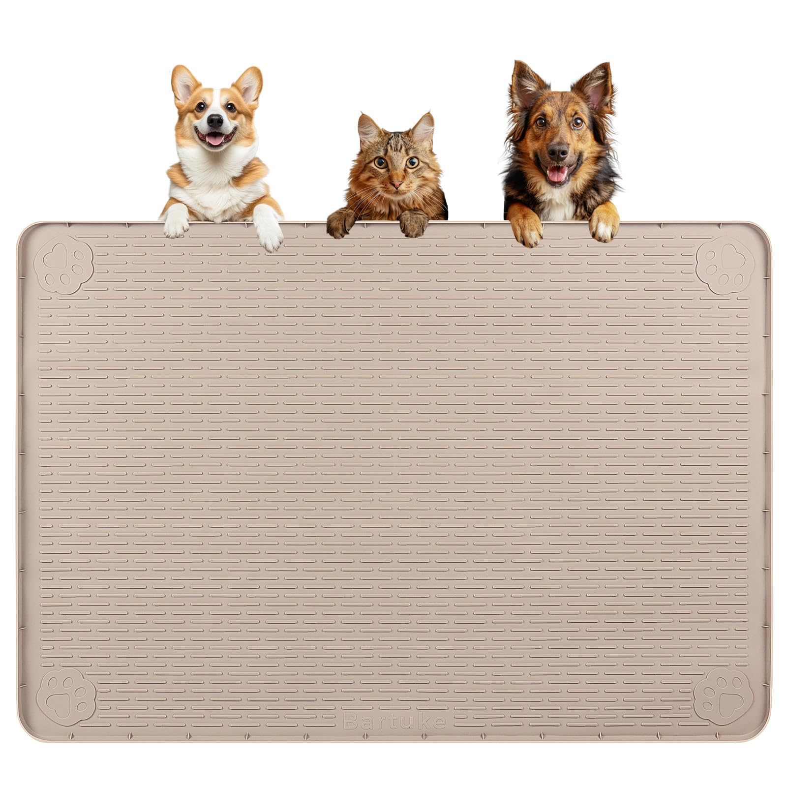 Bartuke dog food mat 40x28 khaki with non-slip surface for steady meals.
