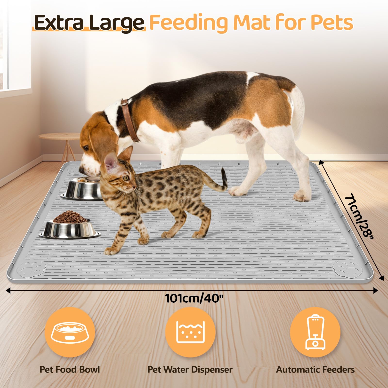 Bartuke dog food mat 40x28 non-slip keeps bowls steady during meals