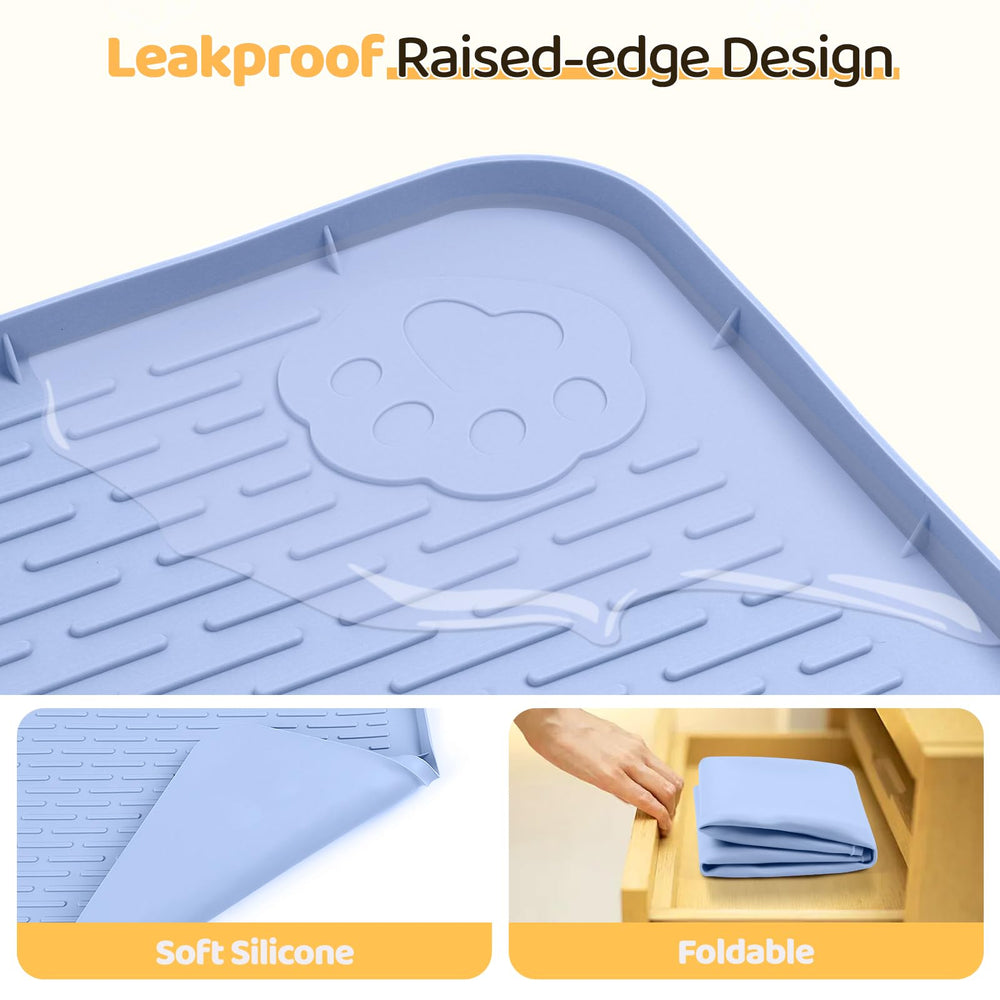 Bartuke dog food mat blue non-slip base keeps bowls steady during meals
