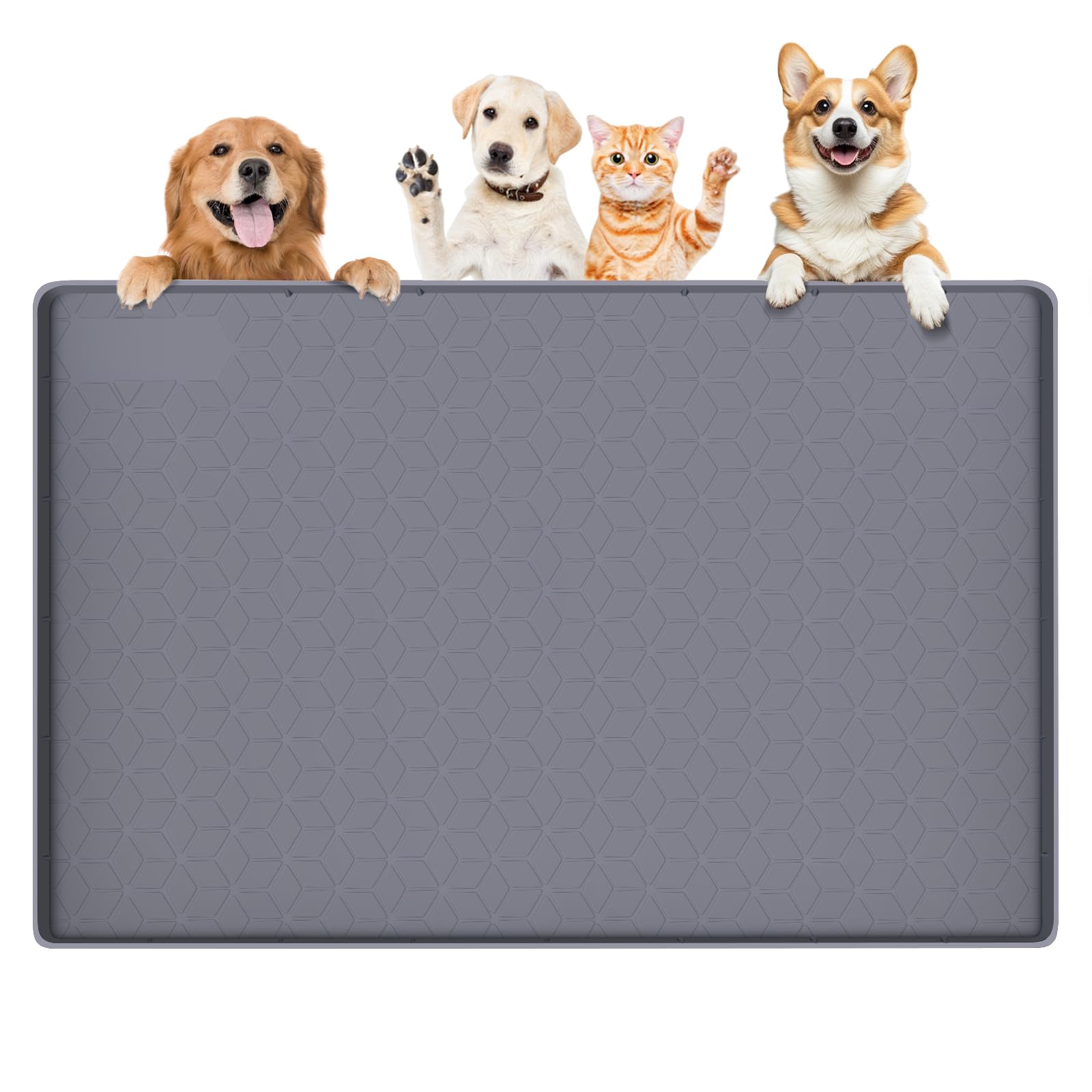 Bartuke dog food mat large 34x22 holds bowls neatly for multi-dog households.