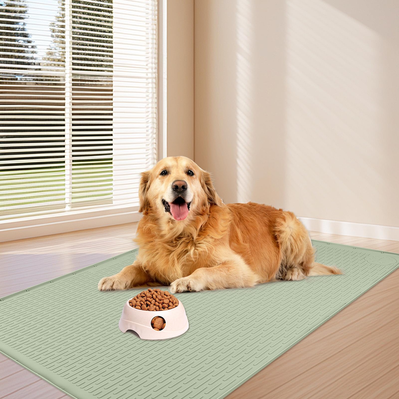 Bartuke dog food mat light-green on floor highlights non-slip use