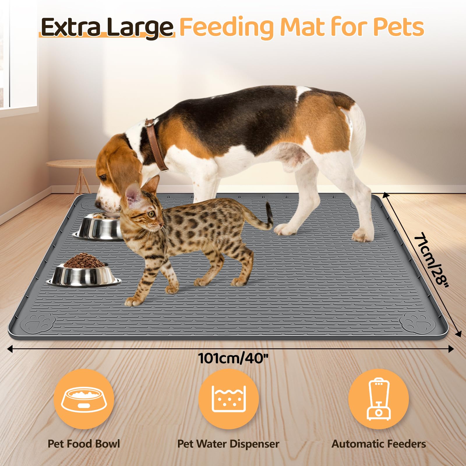 Bartuke dog food mat non-slip design helps bowls stay in place for calmer meals.