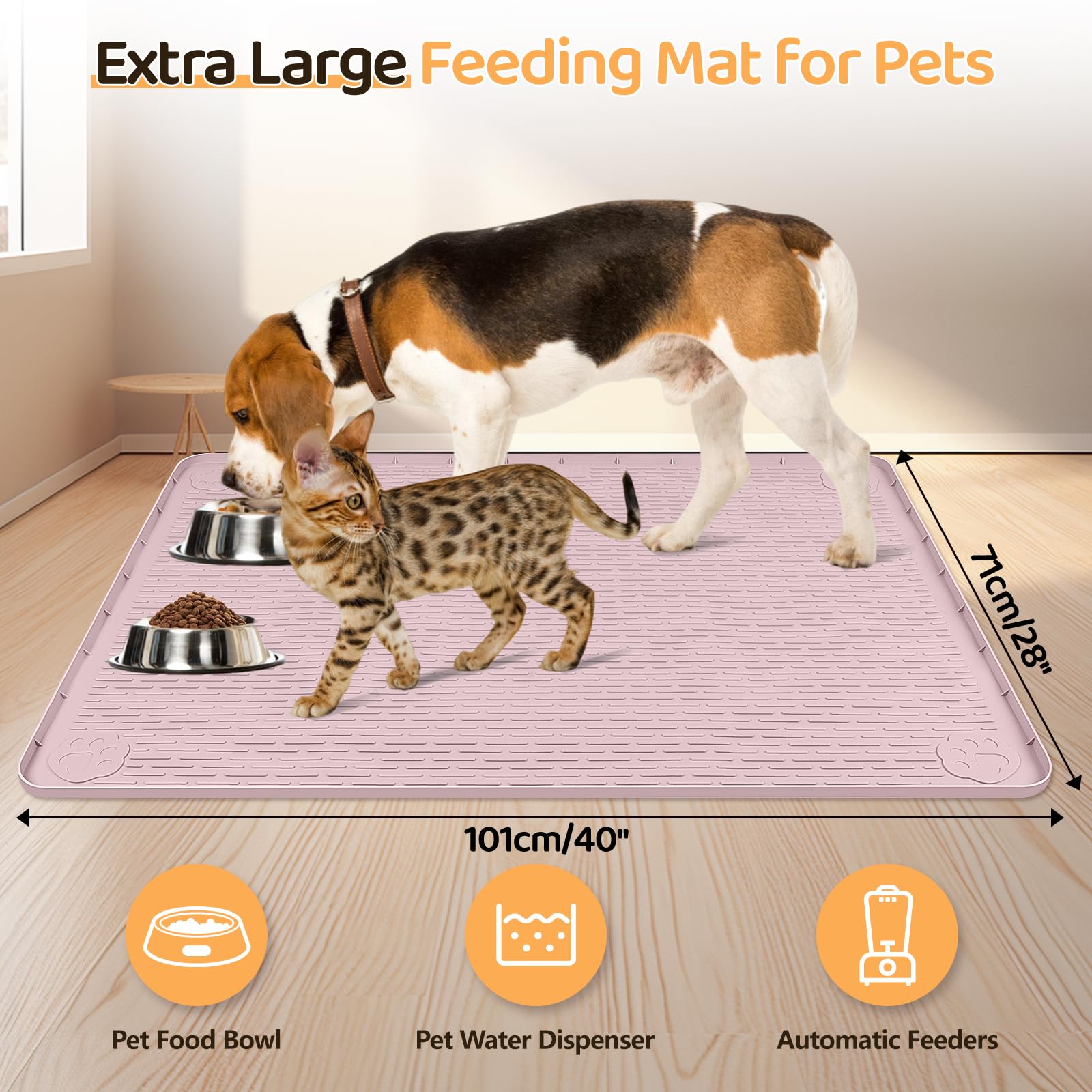 Bartuke dog food mat raised-edge closeup demonstrates leak-proof design containing spills.